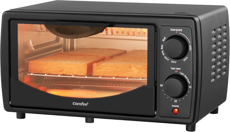 Comfee' ' Toaster Oven Countertop, Small Toaster Ovens Combo 4 slice, Mini Oven for 9" Pizza, Compact Oven 2 Racks for Toast, Bake, Broil, 950W, Black, CTO-E101A(BK) - Image 1